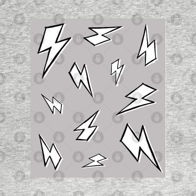 Sketchy, Black and White Lightning Bolt Pattern on Grey by OneThreeSix